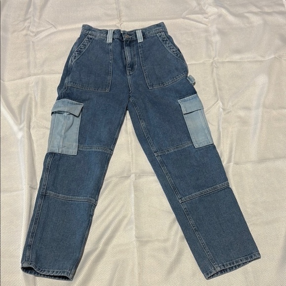 PacSun Blue Cargo Pants with Patchwork Design